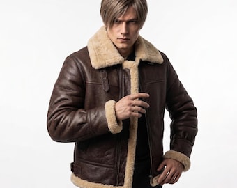Resident Evil 4 Remake S. Kennedy B3 Leather Sherpa Jacket | RE4 Cosplay Costume