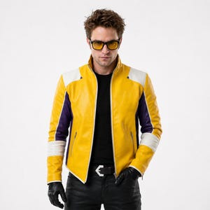 Charlie Disco Inspired Yellow Leather Jacket – Dead As Disco Cosplay Jacket – Retro Futuristic Gamer Biker Jacket for Men