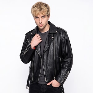 Boulevard 2026 Luke Howland Leather Jacket | Mikel Niso Black Biker Jacket | Movie Inspired Leather Jacket | Men's Motorcycle Coat