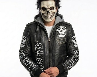 Misfits Skull Graphic Black Leather Hoodie Jacket – Punk Rock Biker Style