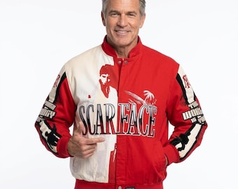 Vintage Jeff Hamilton Scarface Tapestry Racing Jacket | Unique Fashion Statement, Gift for Fans & Collectors