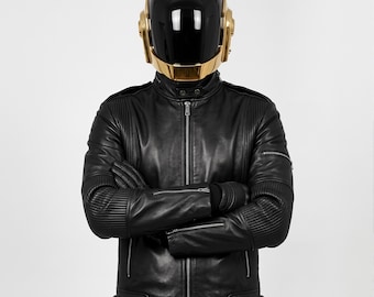 Daft Punk Electroma Black Leather Biker Jacket | Cosplay Costume Jacket | Sci-Fi Motorcycle Style Jacket