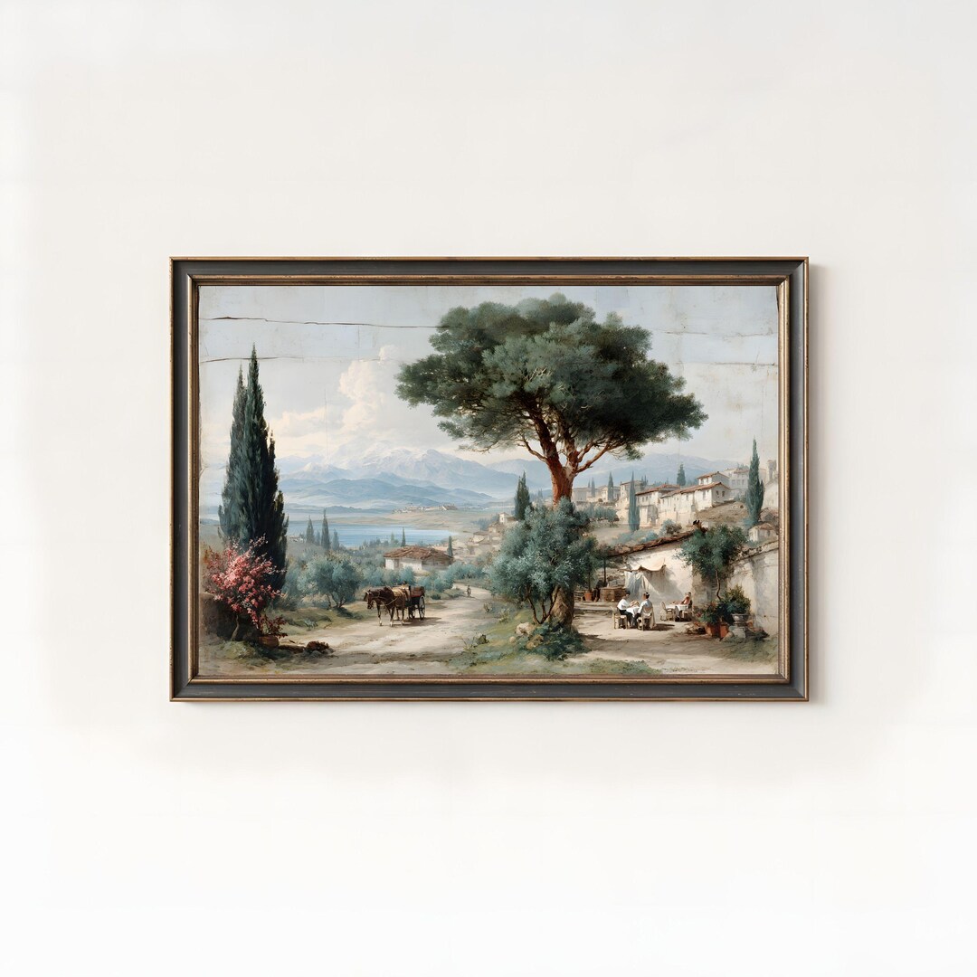 Italian Tree Graphics Vintage Italian Landscape Print, Cypress Trees, Mediterranean Art ...