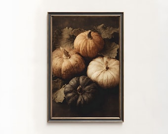 Pumpkin Still Life Oil Painting, Vintage Autumn Kitchen Wall Art, PRINTABLE Digital Art Download
