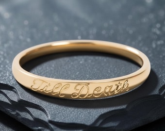 14K Solid Gold Till Death Ring Dainty Minimalist Ring, Personalized Till Death, Wedding Anniversary Gift Trendy Statement Ring Proposal Ring