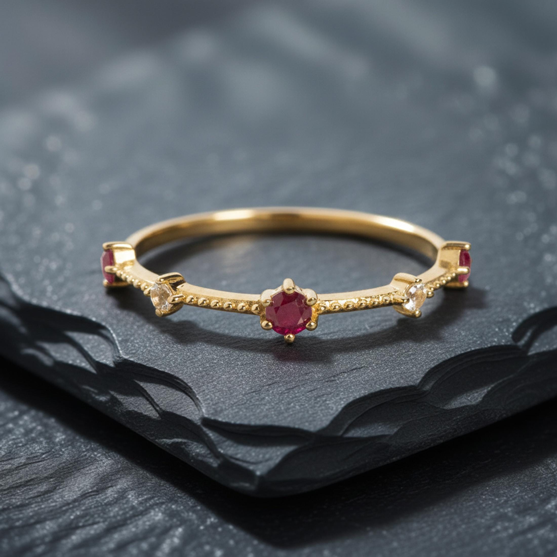 handmade ruby stone stacking ring delicate... Dainty Ruby Stacking Eternity-ring Gold Minimalist Ring, Ruby-july ...
