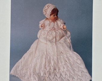 Vintage Thurlow Originals Knitted Doll Fashion Pattern – Tynie Babe Christening Dress, Hat, Bootees & Panties