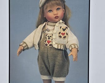 Vintage Thurlow Originals Crocheted Doll Outfit Pattern – Riley 7.5” Doll Sungsuit, Sweater, Hat & Accessories by Doris Thurlow