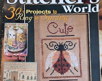 Vintage Stitcher's World mai 2001 Bague printemps coccinelle magazine point de croix