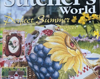 vintage Stitcher's World juillet 2001 Perfect Summer Project sac fourre-tout raisins au point de croix