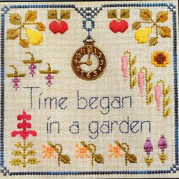 Elizabeth's Designs Little Leaf Designs TIME BEGAN in a GARDEN w/ Thread & Charm - Counted Cross Stitch Pattern Chart