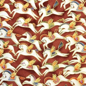 Cotton Fabric | Laurel Burch | MYTHICAL HORSES | NEUTRALS | White Horses Allover | Rare | Oop | Clothworks | Quilting | Cotton | Half Yard