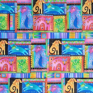 Cotton Fabric | Laurel Burch | CANINES & FELINES | Dogs And Cats in Blocks | Rare | Oop | Clothworks | Quilting | Cotton | By The Yard