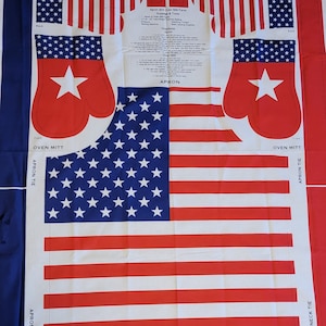 Katoenen stoffen paneel | Schort | Ovenwanten | Patriottisch | Amerikaanse vlag | 4 juli | Quilten | Quiltkatoen