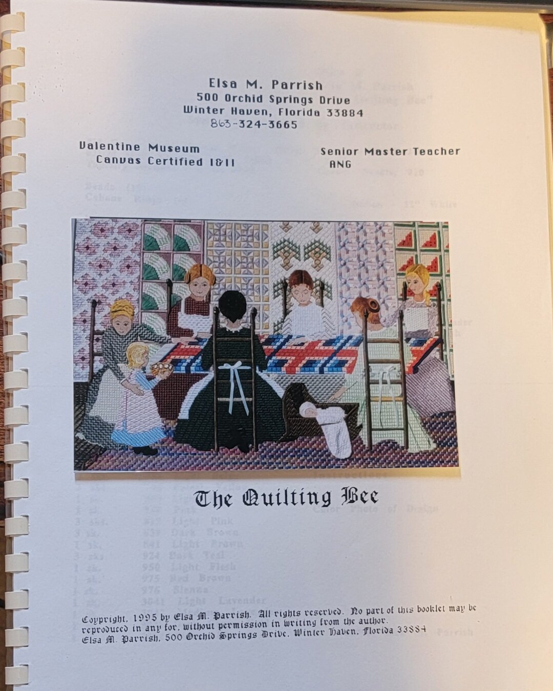 Rare Elsa M. Parrish QUILTING BEE American Needlepoint Guild Spiral