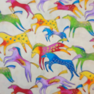 Cotton Fabric | Laurel Burch | MYTHICAL HORSES | BRIGHTS | Horses White Background | Rare | Oop | Clothworks | Quilting | Cotton | Half Yard