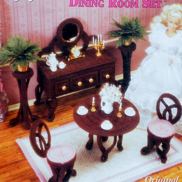 Annie's Attic VICTORIAN Fashion Doll DINING ROOM Set in Plastic Canvas Patterns