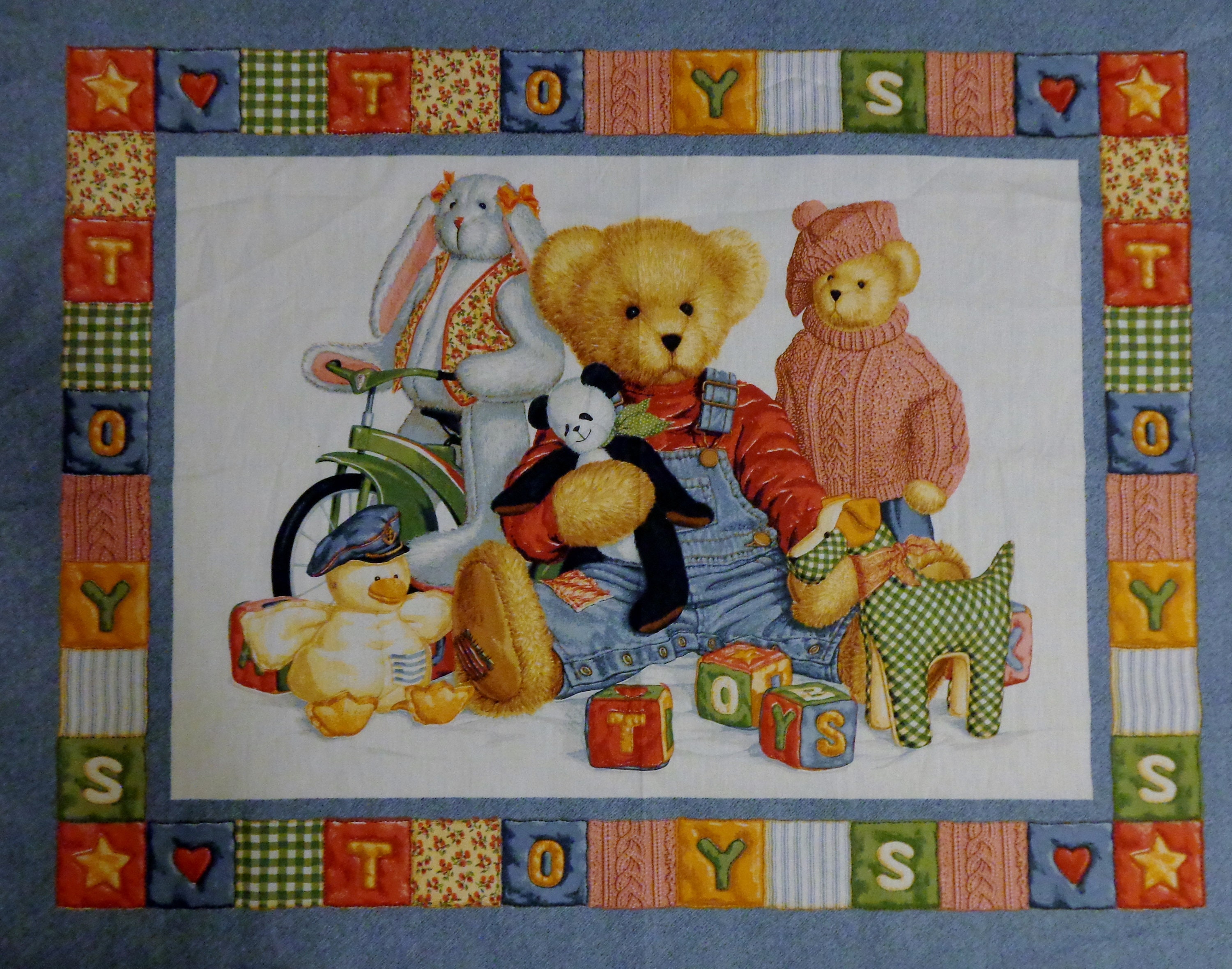 Cotton Fabric BLUE JEAN Teddy BEAR Baby Quilt Toys Fabric Panel Springs Daisy Kingdom Vintage Fabric Quilter s Cotton Etsy