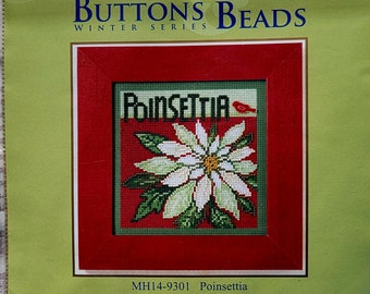 Mill Hill | Winter Series | POINSETTIA | Buttons & Beads Kit | Winter Series | Counted Needlework | Cross Stitch Kit