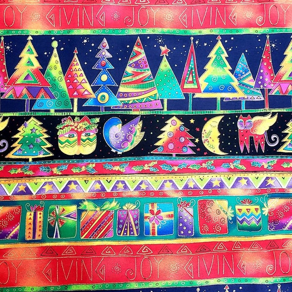 Cotton Fabric | Laurel Burch | THE HOLIDAY COLLECTION | Joy Giving Rows Borders | Rare | Oop | Clothworks | Quilting | Cotton | By The Yard
