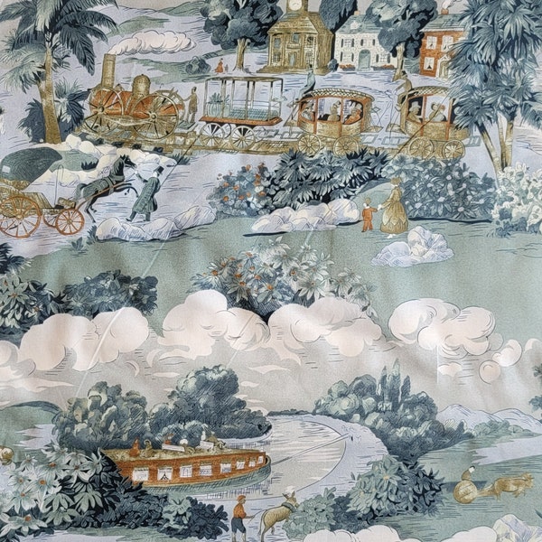 Cotton Fabric | TRAVELS IN TIME | Kaye England | Benartex | Toule | Village | Ship | Waterway | Rare |2051 | Quilting | Cotton | By The Yard