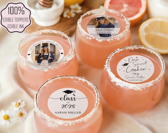Custom Graduation Edible Drink Toppers | Personalized Photo Class of 2026 Cocktail Toppers | One Smart Cookie Grad Party Favors