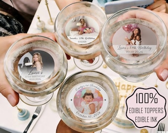 Edible Birthday Cocktail Topper With Custom Photo | Personalized Party Drink Decoration | Wafer Paper Topper