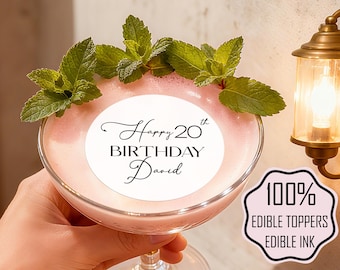 誕生日パーティーのトッパー/パーソナライズされた食べられるウエハースカクテル＆カップケーキトッパー/大きなパーティーの装飾/カスタム誕生日ギフト/20歳、30歳、40歳の誕生日