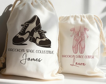 Ballet Shoes Bag, Tap Shoes Bag, Custom Drawstring Bag, Holiday Gift, Personalized Goodie Bag, Dance Center Business Favor, Stage Collective