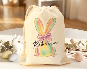 Personalized Easter Bunny Bag, Custom Name Linen Sack, 9 Designs 4 Sizes, Easter Egg Hunt Basket, Kids & Adults Spring Gift