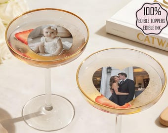 Personalized Cocktail Topper With Custom Design/Text, Edible Party Drink Decoration, Wafer Paper Topper, For Birthday/Wedding/Baby Shower