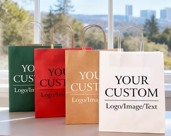 Custom Party Favor Gift Bags with Handle, Personalized Logo/Text, Recyclable Stand-Up Paper Bags for Weddings, Birthdays, Business Giveaways