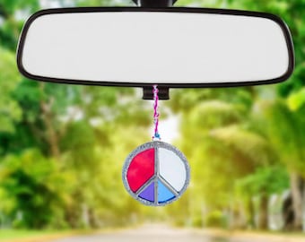 Peace Sign stained glass car charm