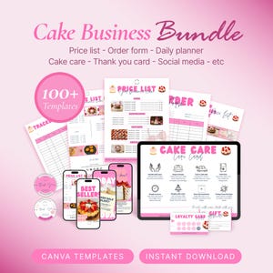 Editable Cake Business Templates Bundle, Home Bakery Business Templates Bundle, Cake Care Cards, Cake Cutting Guide, Cake Care Instruction