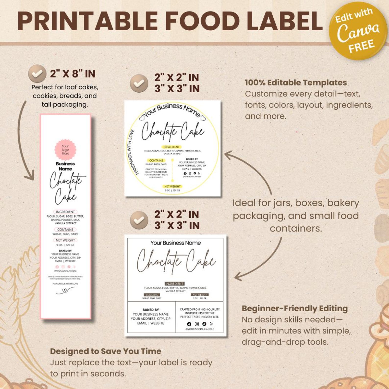 Editable Cottage Food Label, Printable Food Label, DIY Bakery ...