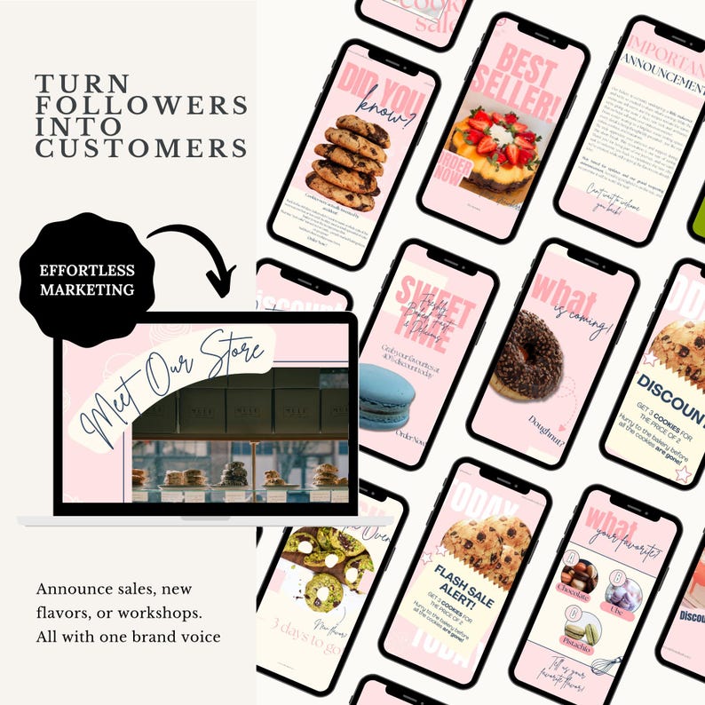 Editable Cottage Bakery Business Templates: Cake Order Form, Invoice, Scan To Pay Sign, Price List, Cookie Care Card, Social Media Marketing