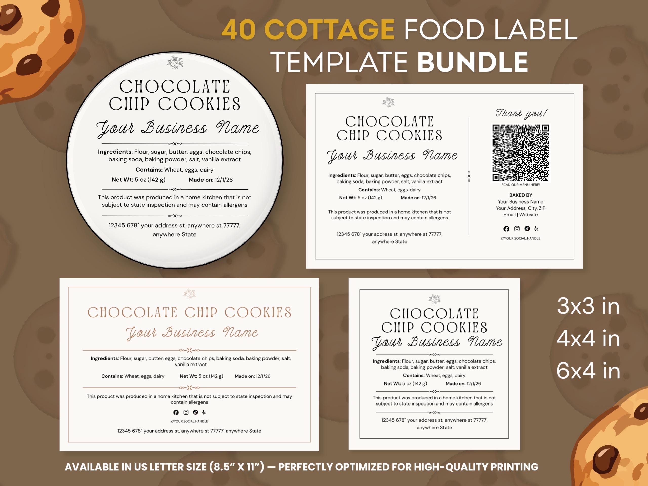 Editable Cottage Food Label, DIY Bakery Ingredient Label, Printable ...