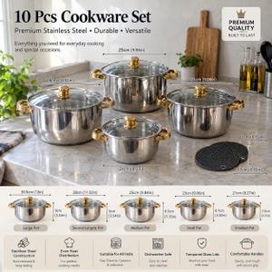 5 piece Vintage Stainless Steel Cookware pots Set – 2 pads