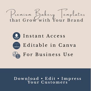 Editable Cottage Bakery Business Templates: Cake Order Form, Invoice, Scan To Pay Sign, Price List, Cookie Care Card, Social Media Marketing