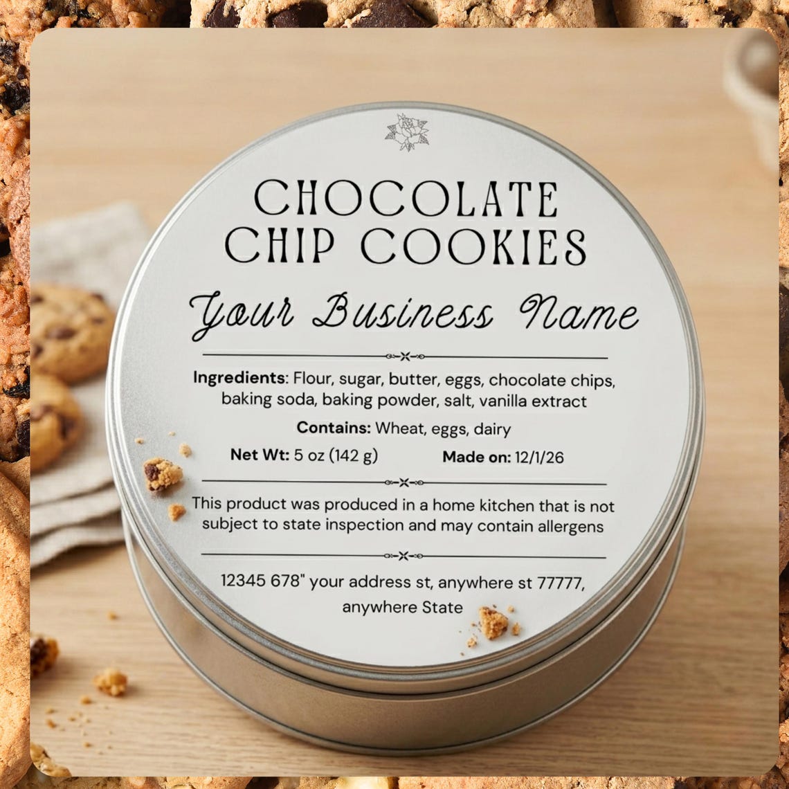 Editable Cottage Food Label, DIY Bakery Ingredient Label, Printable ...