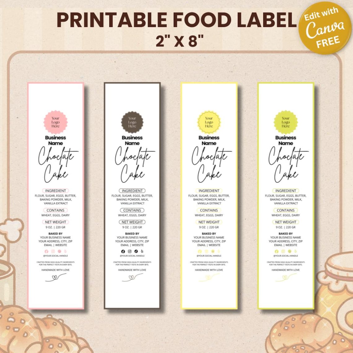 Snack Labels Printable Editable Cottage Food Label, Printable Food Label, DIY Bakery ...