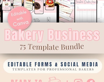 Editable Bakery Business Canva Template | Invoice, QR Code Sign, Cake Order Form, Price List, Daily Planner & Social Media Templates