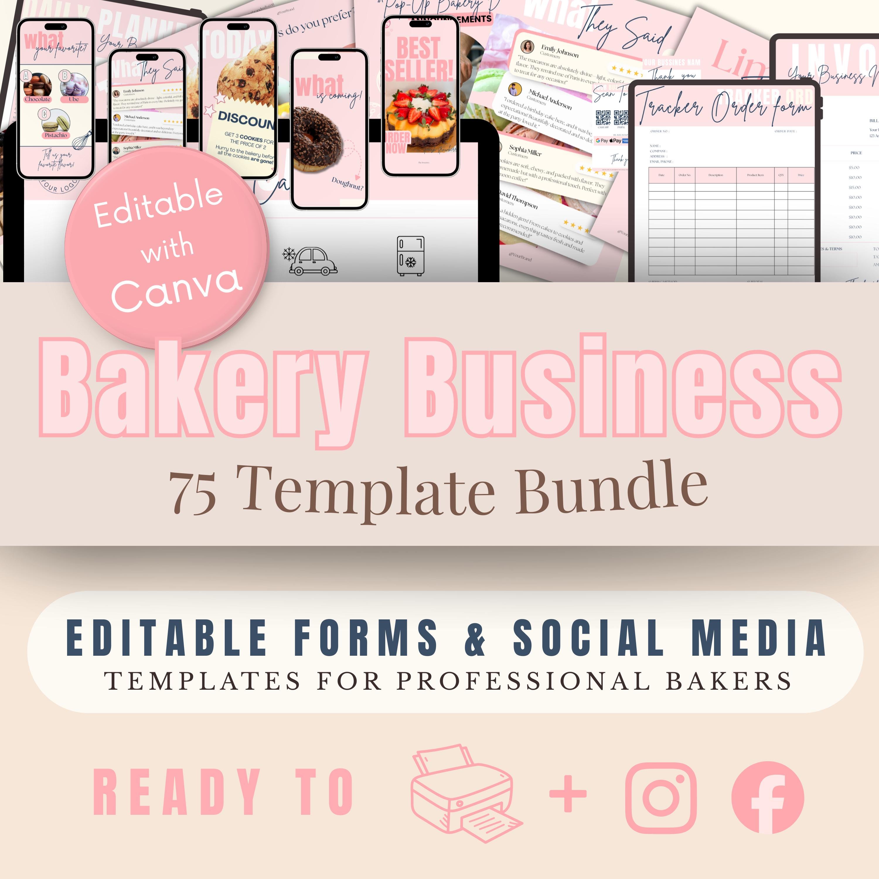 Editable Bakery Business Canva Template | Invoice, QR Code Sign, Cake ...