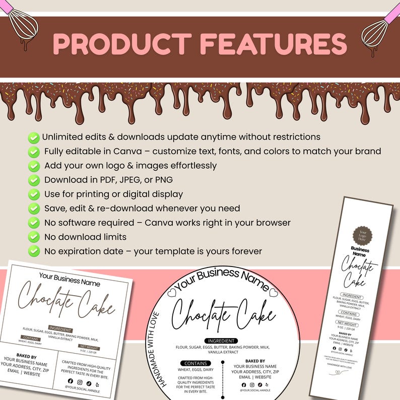 Editable Cottage Food Labels, Bakery Ingredient Stickers, Canva ...