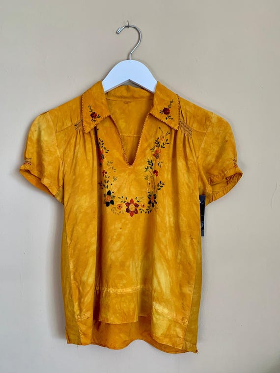 1930s Marigold Silk Hungarian Embroidered Blouse … - image 2