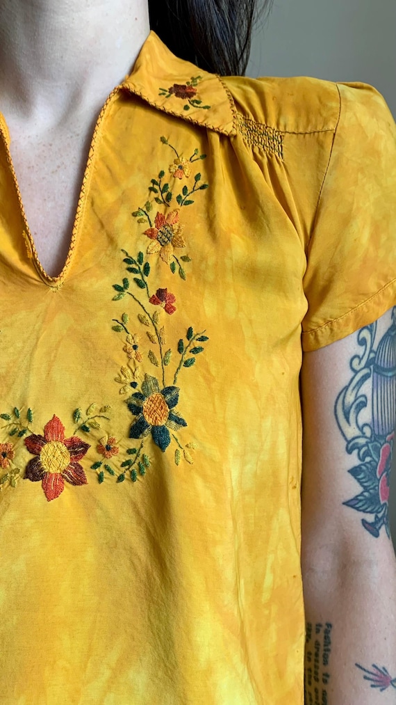 1930s Marigold Silk Hungarian Embroidered Blouse … - image 6