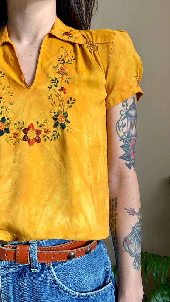 1930s Marigold Silk Hungarian Embroidered Blouse … - image 4