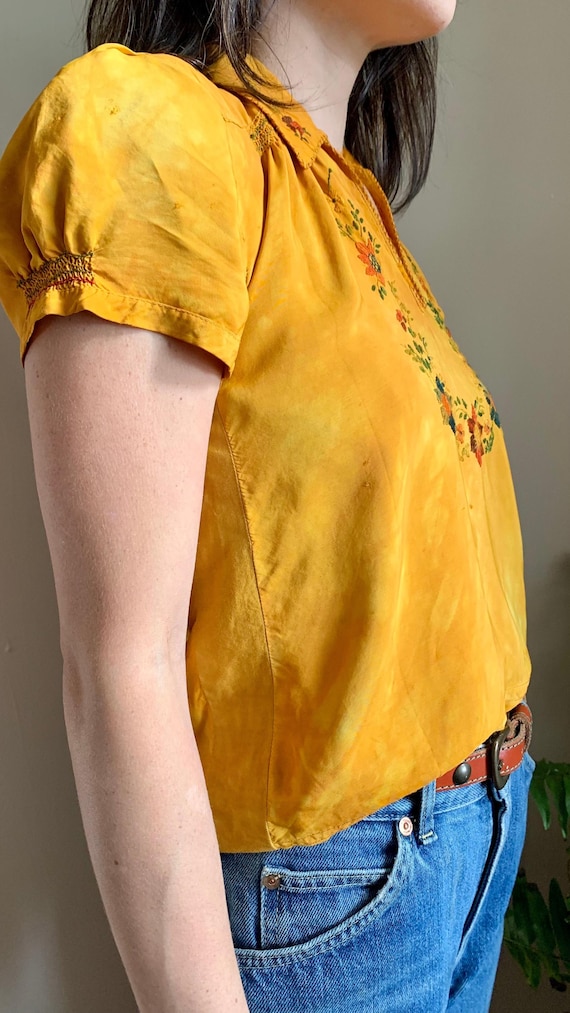 1930s Marigold Silk Hungarian Embroidered Blouse … - image 7