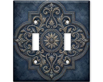 Navy Blue Moroccan Light Switch Cover, Vintage Medallion Switch Plate Cover, Ornate Wall Plate, Elegant Gothic Home Decor
