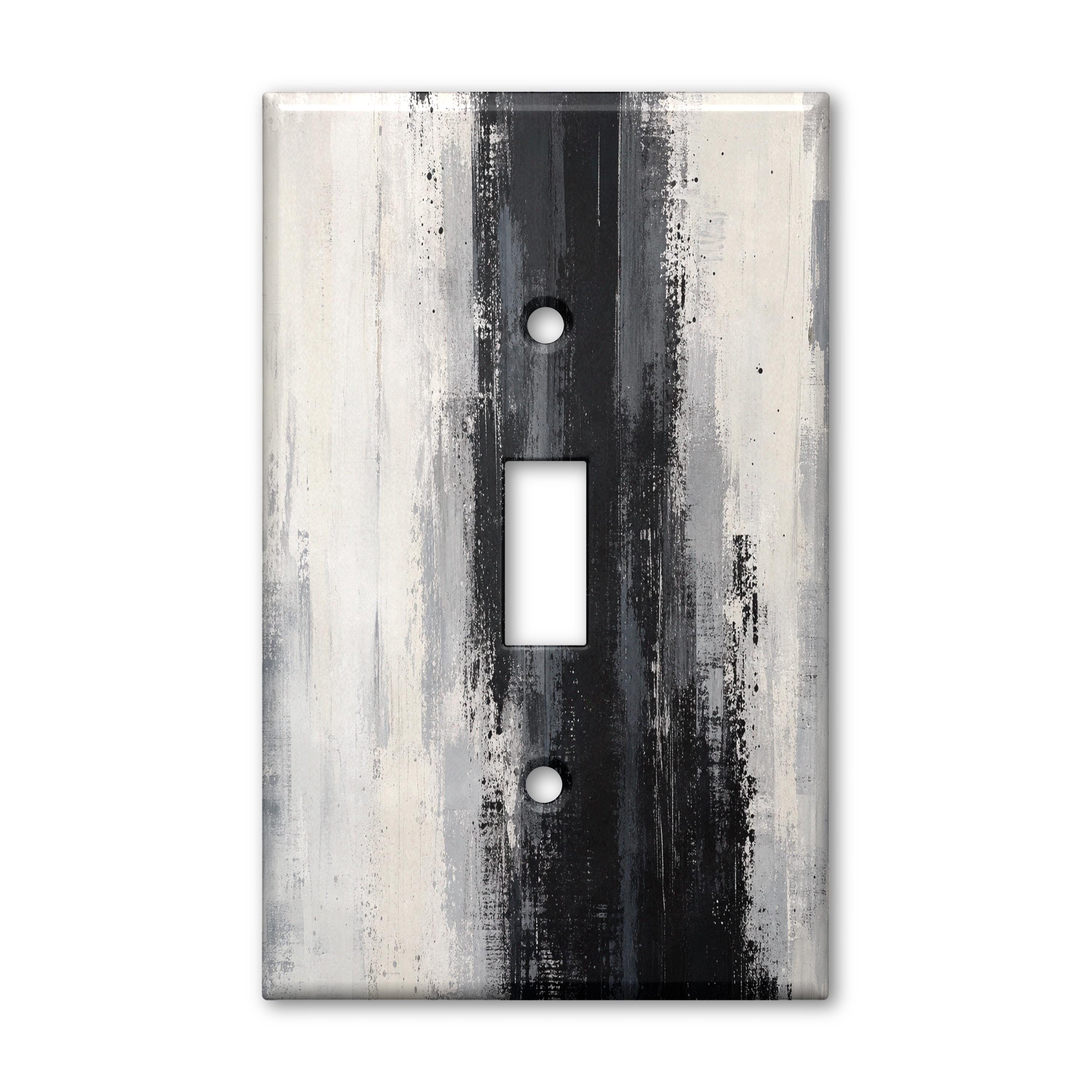 Black White Minimal Brushstroke Light Switch Plate Cover Decorative Toggle